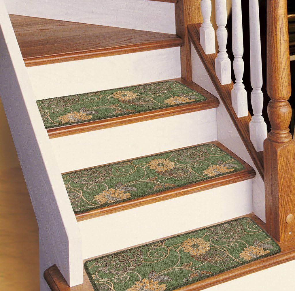 Seloom Blue Non-Slip Stair Treads Carpet with Skid Resistant Rubber Backing and Modern Moroccan Diamond Trellis Design for Indoor Wooden Steps