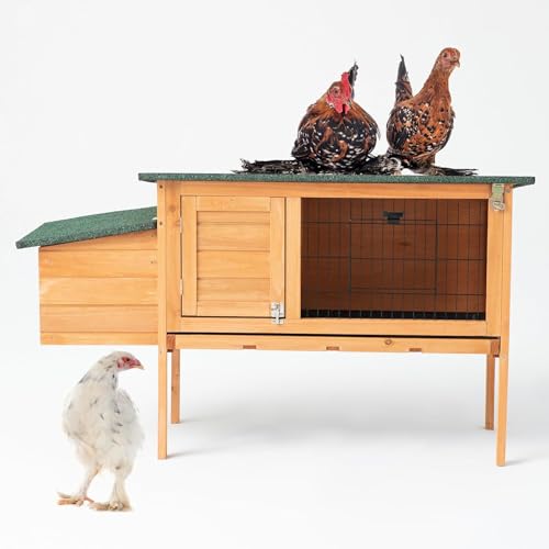 TAKUKA Outdoor Rabbit Hutch, Small Animal Wooden Chicken Coop with Nest Box