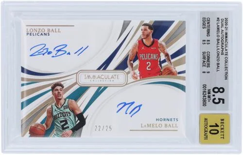 Lonzo Ball New Orleans Pelicans and LaMelo Ball Charlotte Hornets Autographed 2020-21 Panini Immaculate Collection Dual Auto #DA-LLA #22/25 BGS