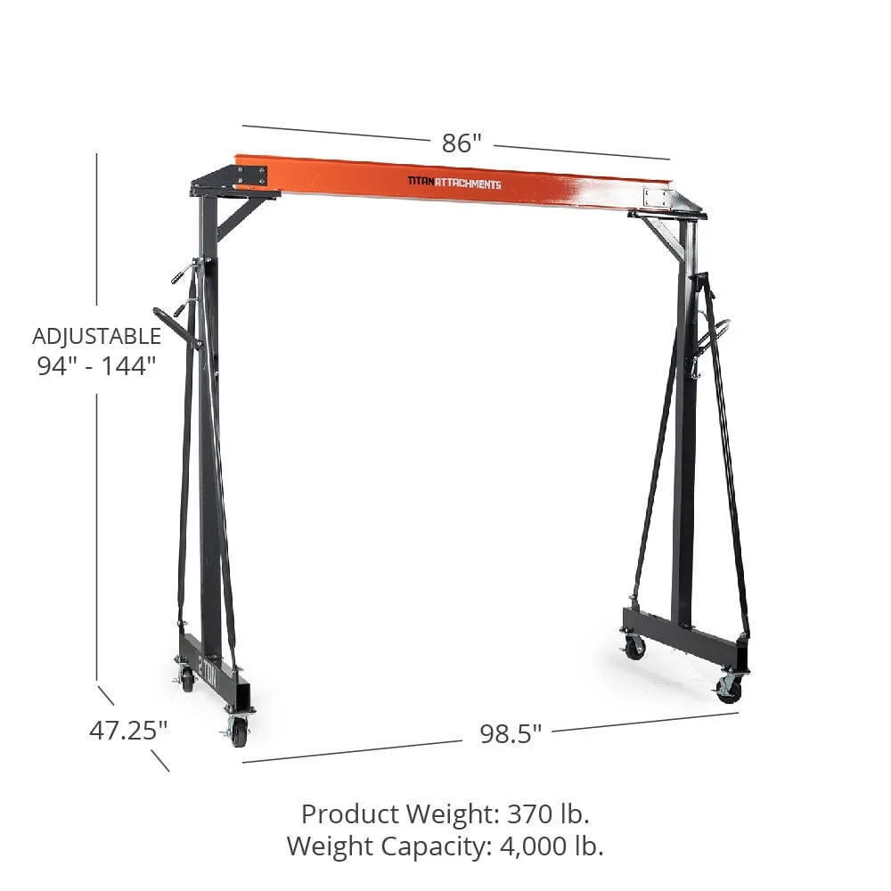 Titan Attachments 2 Ton Adjustable Steel Gantry Crane, Portable Shop Lift Hoist, Frame Only, Rated 4,000 LB - Radiant Selections