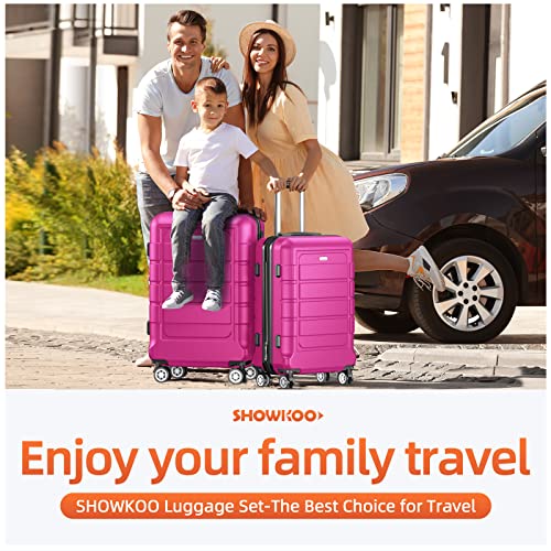 SHOWKOO Luggage Sets Expandable PC+ABS Durable Suitcase Double Wheels TSA Lock Black