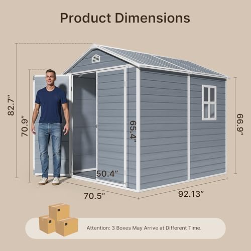 Gizoon 6x4 FT Outdoor Storage Shed with Floor, Resin Garden Tool Shed with Lockable Doors, Window, Vents, Reinforced Steel Frame