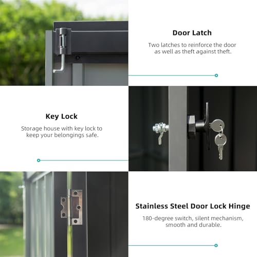 6x4 ft Small Outdoor Metal Storage Shed with Floor Frame & Lockable Door, Heightened Entry Garden Tool Shed for Backyard, Durable Galvanized Steel
