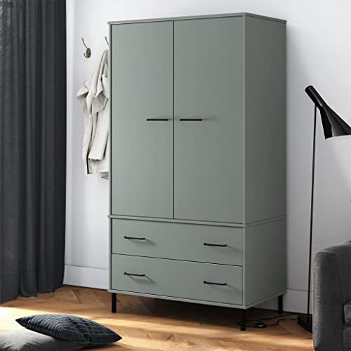 Wardrobe with Metal Legs Gray 35.4"x21.7"x67.9" Solid Wood OSLO