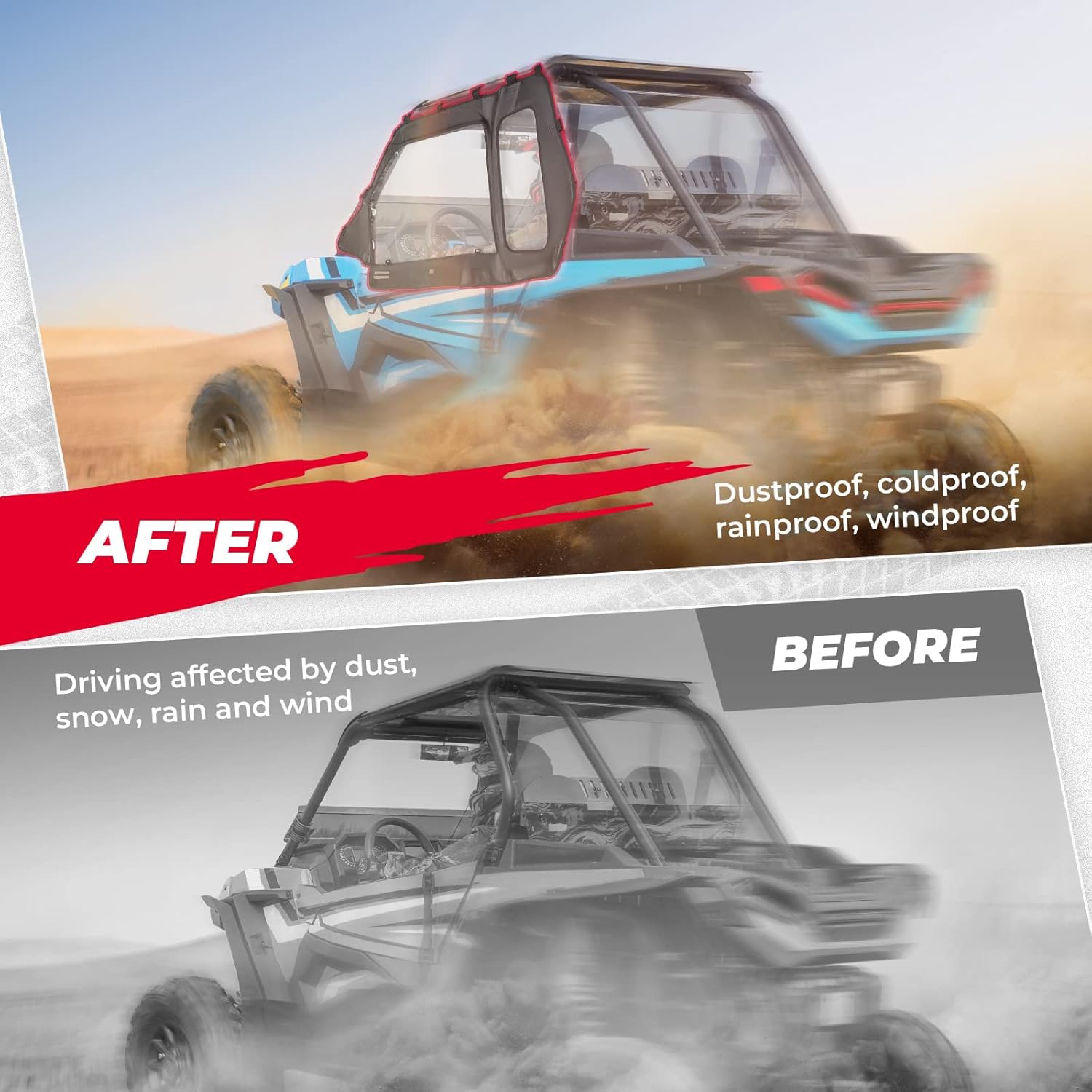 Kemimoto RZR Soft Cab Enclosures, 2 Soft Upper Doors with Zippers, RZR Upper Windows Water-resistant Clear Tinted Standard Rear Windshield