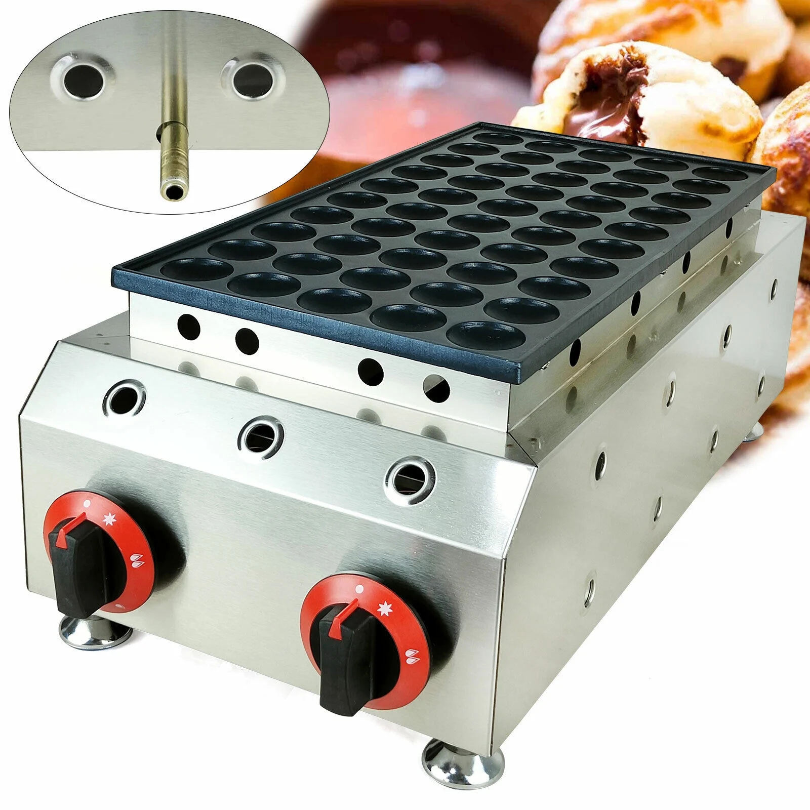 LPG Gas Poffertjes Maker 50 Holes Mini Dutch Pancakes Maker Machine Non-stick Waffle Maker