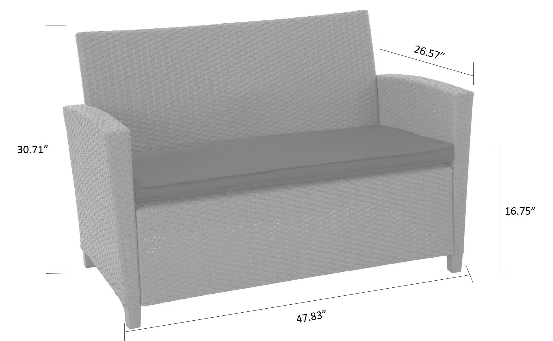 COSCO Outdoor 4 Piece Conversation Set, No Tools Assembly, Gray Cushions, Black Resin Wicker