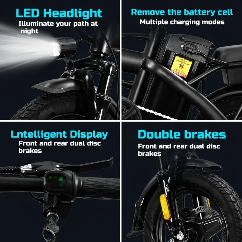 Electric Bike for Adults, Peak 500W Brushless Motor Folding, 48V12AH Removable Battery, 23MPH Ebike with 35 Miles Range & PAS Mode
