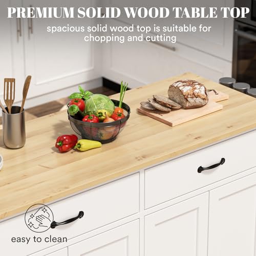 Rovibek Kitchen Island with Drawers 53 in Rolling Island Cart Mobile Solid Wood Portable Islands on Wheels with Storage Cabinet & Drawers, White