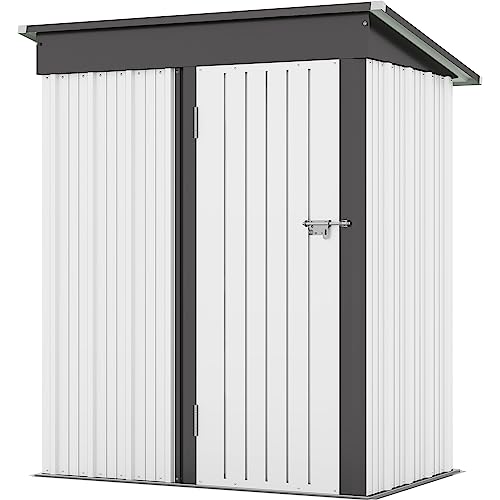 Patiowell 5x3 FT Outdoor Storage Shed, Tool Shed with Sloping Roof and Lockable Door, Metal Shed for Backyard Garden Patio Lawn, Brown
