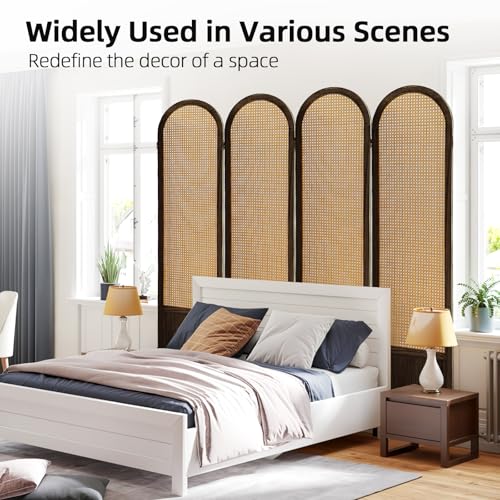 5.9 Ft Tall Hand-Woven Rattan Room Divider 3 Panels, Wood Room Divider Panel, Folding Screen Divider Wall, Wall Divider for Room Separation