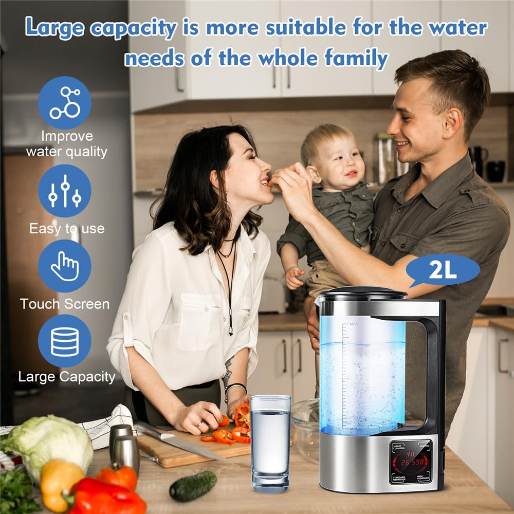 Upgraded Hydrogen Water Generator Kettle, 2L Hydrogen Rich Water Machine with SPE and PEM Technology, Hydrogen Content up to 1500 PPB