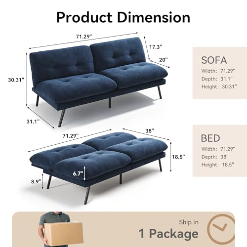 71" Convertible Futon Sofa,Faux Leather Futon Couch Bed,Sleeper Sofa Bed,Memory Foam Modern Folding Small Loveseat for Living Room,Office,Apartment