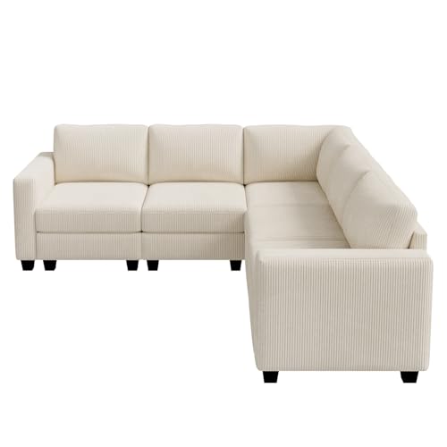 HONBAY Corduroy Modular Sectional Couch with Storage L-Shaped Sectional Couches for Living Room 6 Seater Modular Sofa, Dark Gray