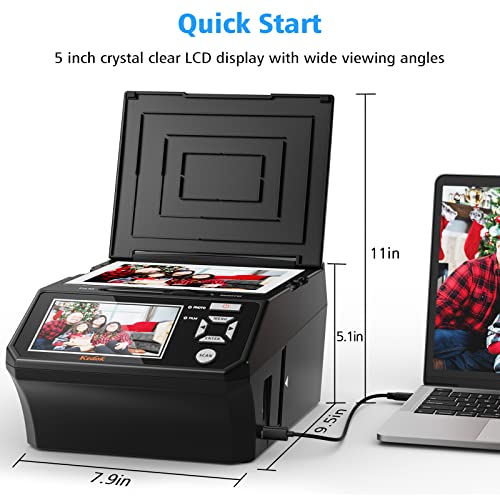 Photo,NameCard,Slide & Negative Scanner with Large 5" LCD Screen,Film and Slide Digitizer-Convert 35mm,110 Film/Photo(3R,4R
