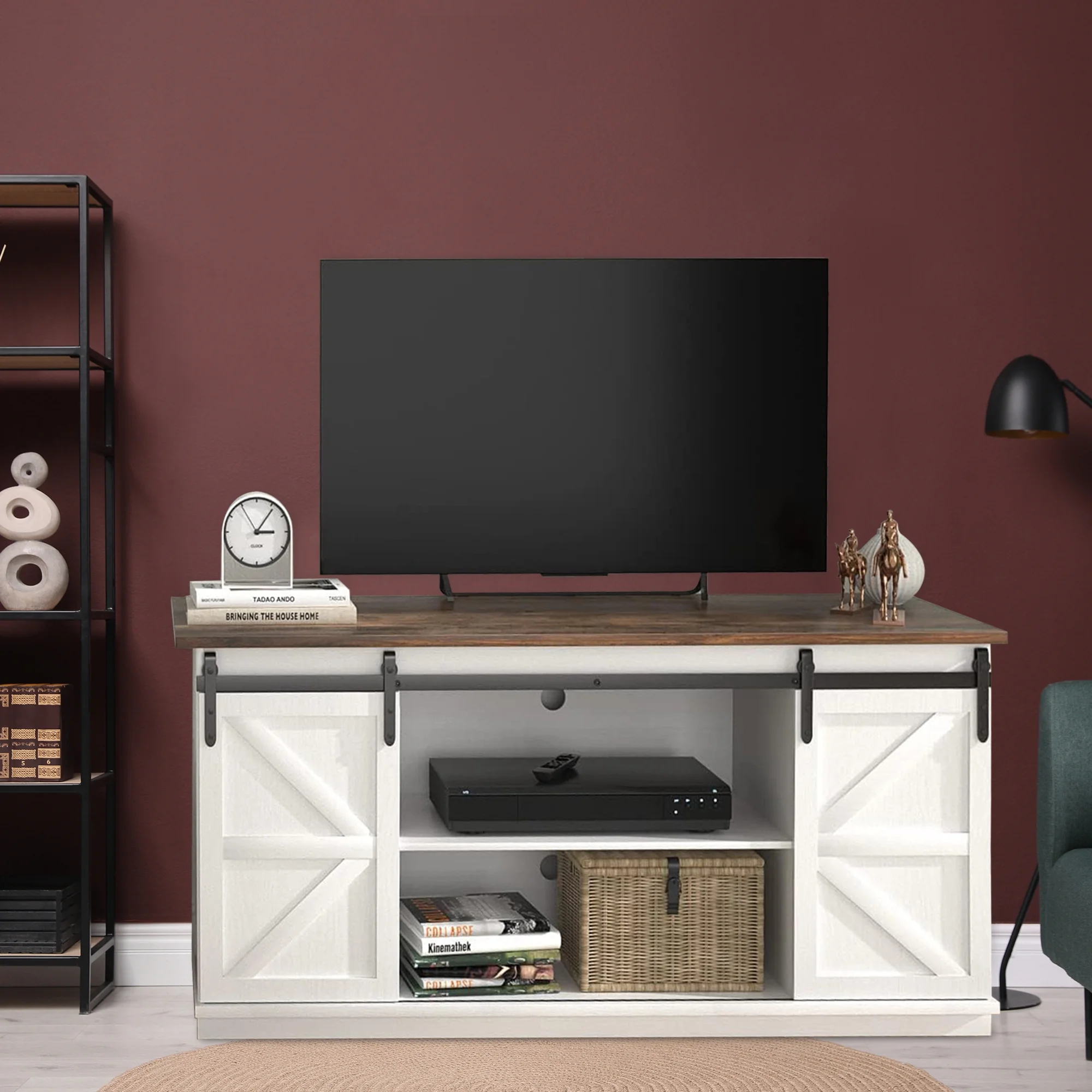 Farmhouse TV Stand with Sliding Barn Door Farmhouse Barn Door Media Console Entertainment Center