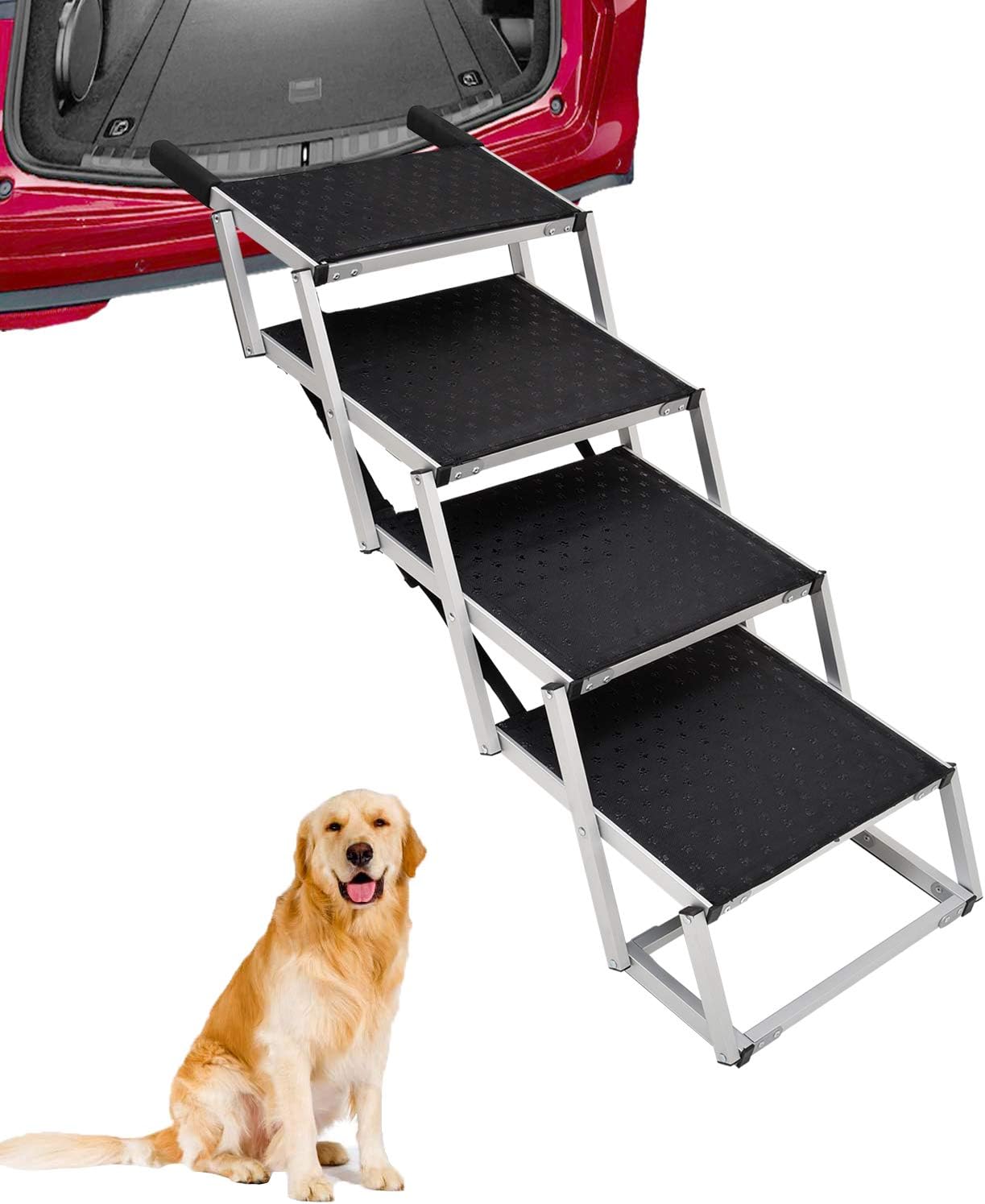 Portable Dog Stairs for Large Dogs, Foldable Aluminum Lightweight Pet Ramps,Accordion Pet Ladder Dog Car Steps with Non-slip Surface for High Beds