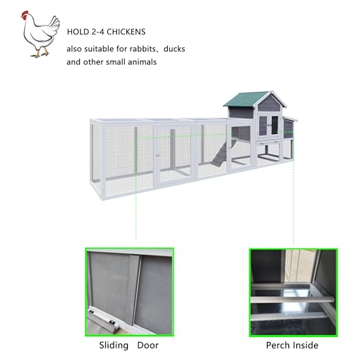 122" Large Chicken Coop with Run,Outdoor Chicken Run W/Nesting Box & Perch,Wooden Hen House W/Ramp & Sliding Trays
