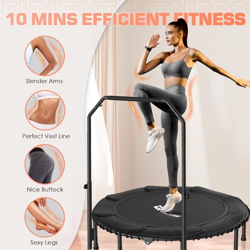 BCAN 450/550 LBS Foldable Mini Trampoline, 40"/48" Fitness Trampoline with Bungees, U Shape Adjustable Foam Handle