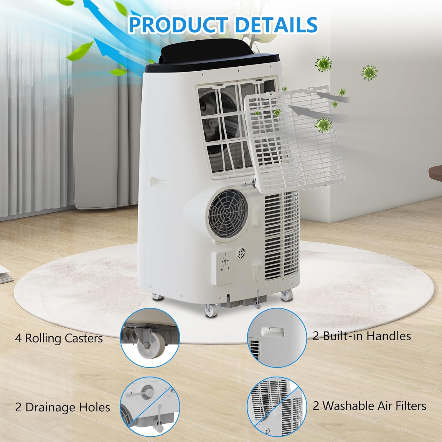 GAOMON Portable Air Conditioners, 14,000btus Portable AC for Room up to 700 Sq. Ft. with Remote Control, 24H Timer, 4-in-1 Air Conditioner with Cool