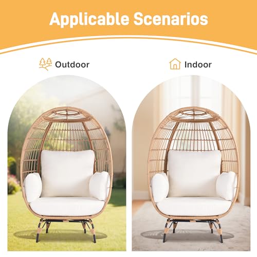 Outdoor Egg Chair, Patio Chairs with 4 Thicken Cushions, Oversized Lounge Chairs with Durable Steel Frame, PE Wicker Chair 440 lbs Capacity
