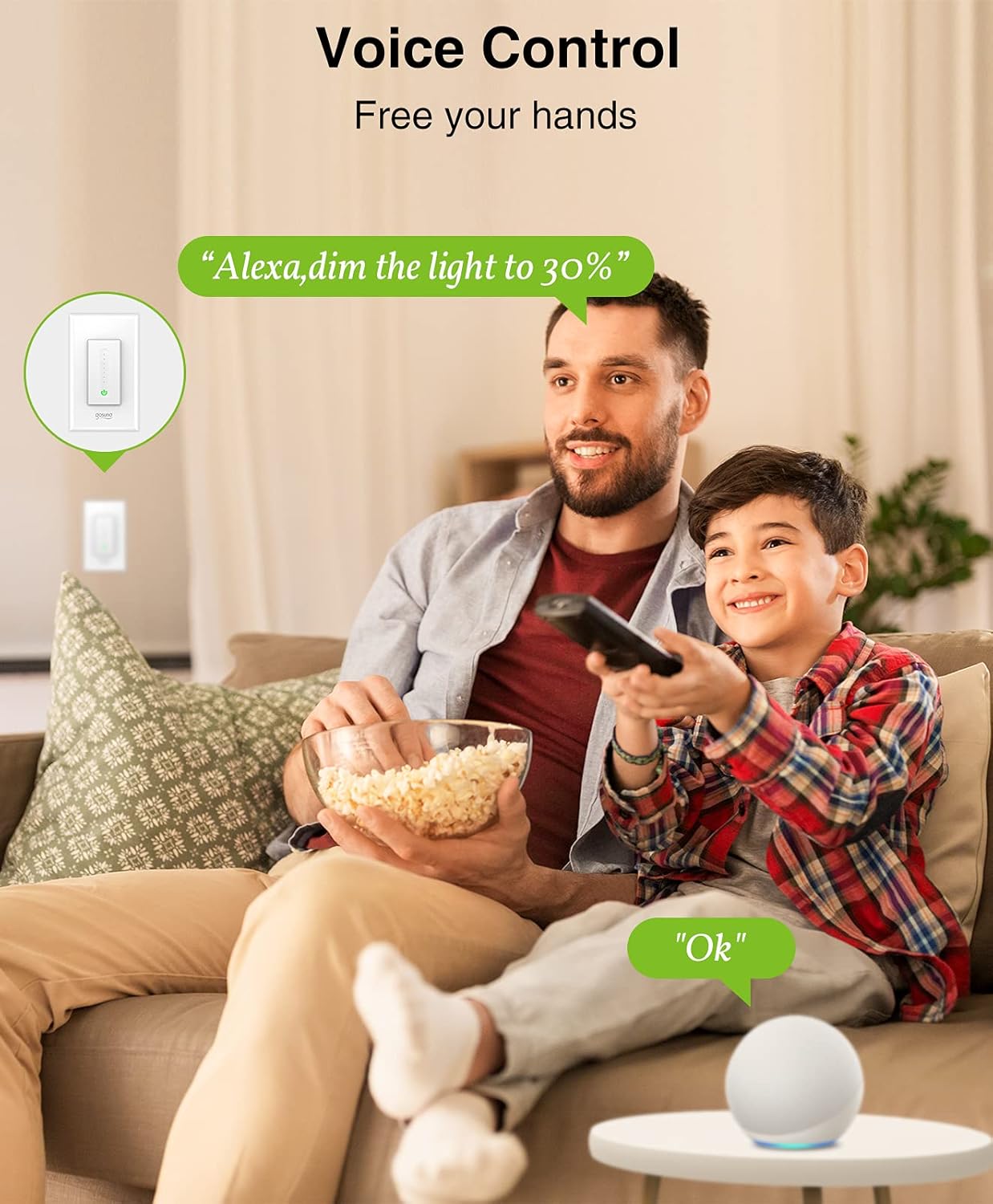 Smart Dimmer Switch, WiFi Smart Light Switch Work with Alexa and Google Home, Neutral Wire Needed，Remote Control,Single-Pole， No Hub Required