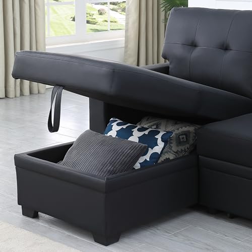 Devion Furniture Regis 4-in-1 Convertible L Shaped Couch with Pull Out Bed and Storage, Sectional Sleeper Sofa with Reversible Chaise for Living Room