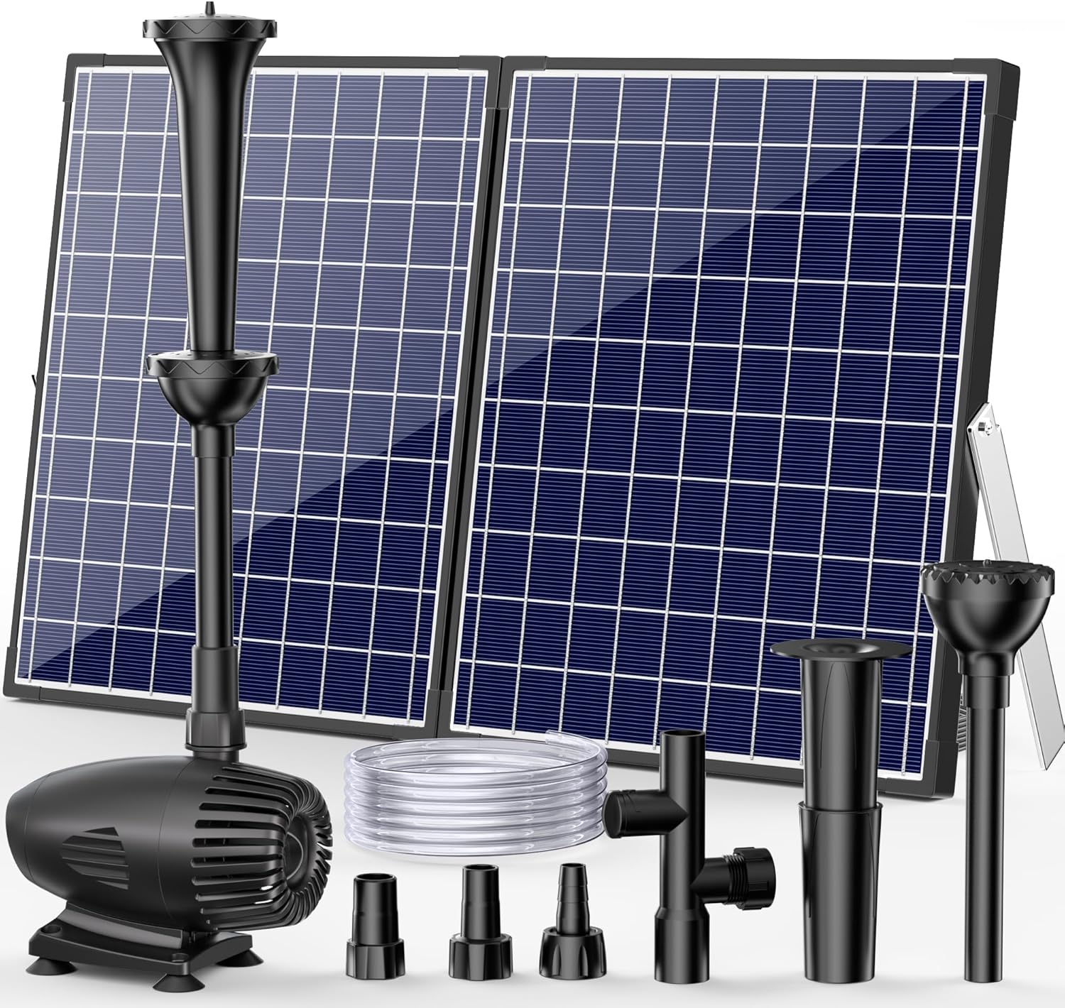 POPOSOAP 55W Solar Fountain Pump, Solar Water Pump with Water Shortage Protection, 480GPH Adjustable Solar Pond Pump with PVC Tubing