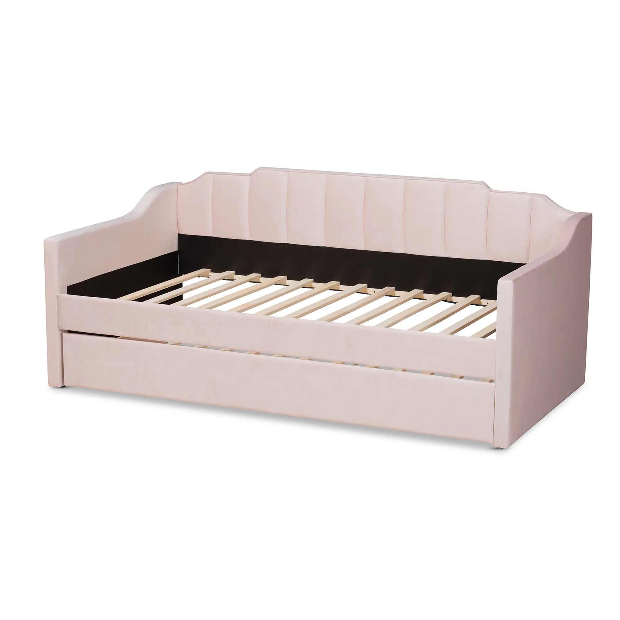 Baxton Studio Lennon Modern Engineered Wood with Trundle Daybed, Twin, Pink
