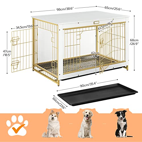 HOOBRO Dog Crate Furniture, 38.6" Large Dog Kennel Indoor, Wooden Cage with Pull-Out Tray
