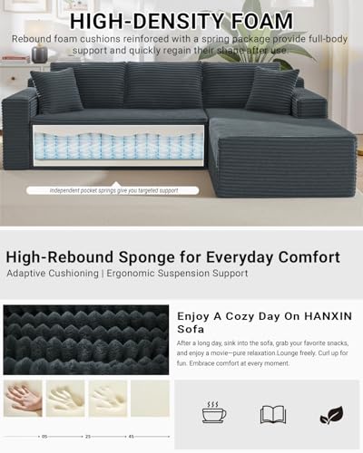105 Inch Cloud Sectional Couch,Modern Modular Sectional Sofa with Deep Seat,Corduroy Boneless Couches with L-Shape Chaise for Living Room Bedroom