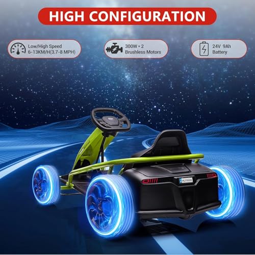 Go Kart Electric Drift Kart Car, 24V Outdoor Ride on Toy, Fast 2×300W Motor, 8 MPH High Speed Drift Car, with Music and Slow Start