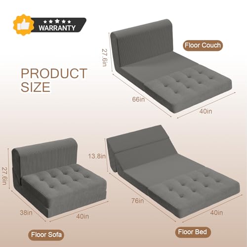 COMAX Folding Sofa Bed, Convertible Chair Bed Corduroy 3-in-1 Foldable Floor Couch with High-Density Foam, Futon Sofa Sleeper Mattress