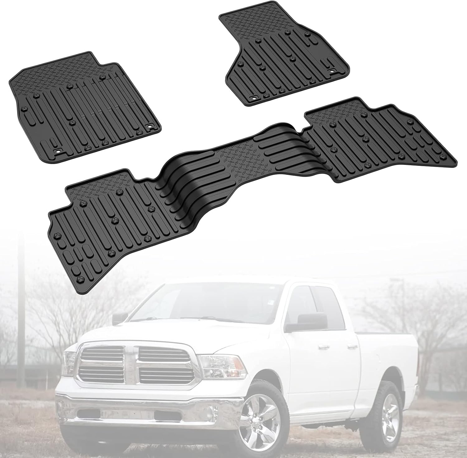 Floor Mat Liner Compatible with Ram 2012-2018 1500/2500/3500/4500/5500, 2019-2022 1500 Classic Models Quad Cab, Medesasi OEM Floor Mats Liners