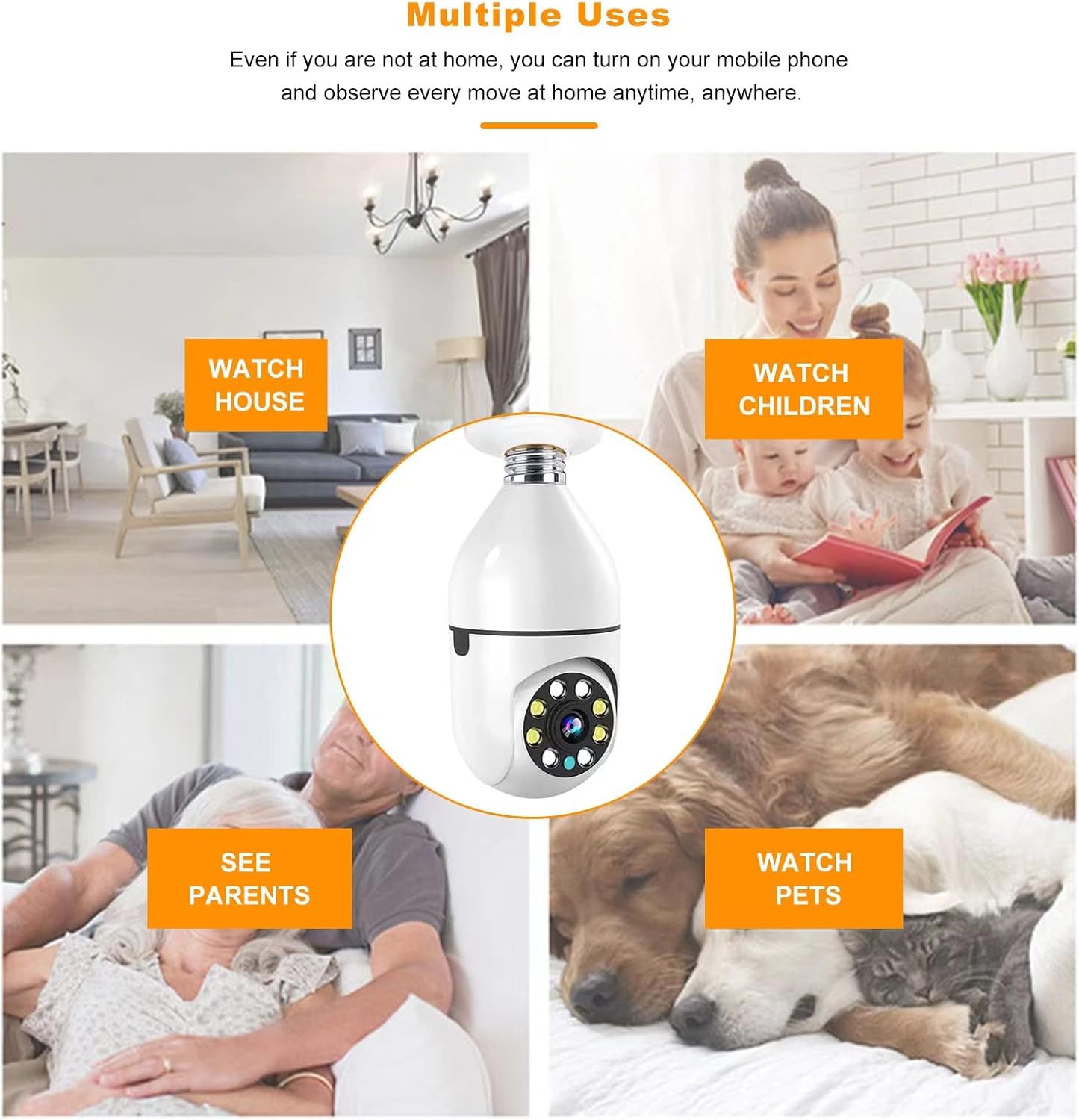 Light Bulb Camera, 360 Degree Panoramic Wireless Security IP Camera, HD 1080P WiFi Camera