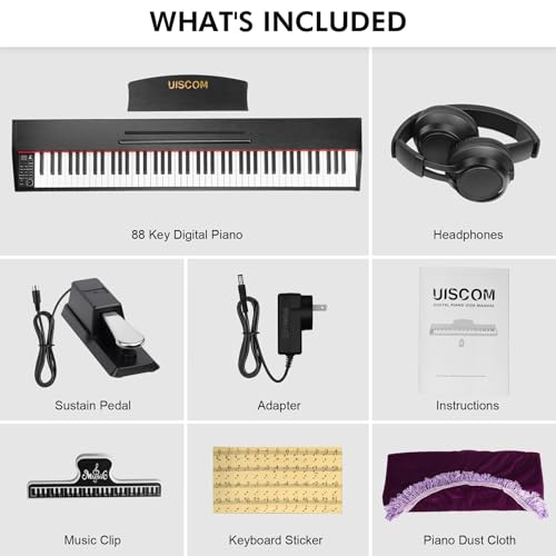 Digital Piano Keyboard for Beginners,Full Size 88 Key Semi-Weighted Keyboard Electric Piano with Stand,Power Adapter,Sheet Music Stand,Pedal