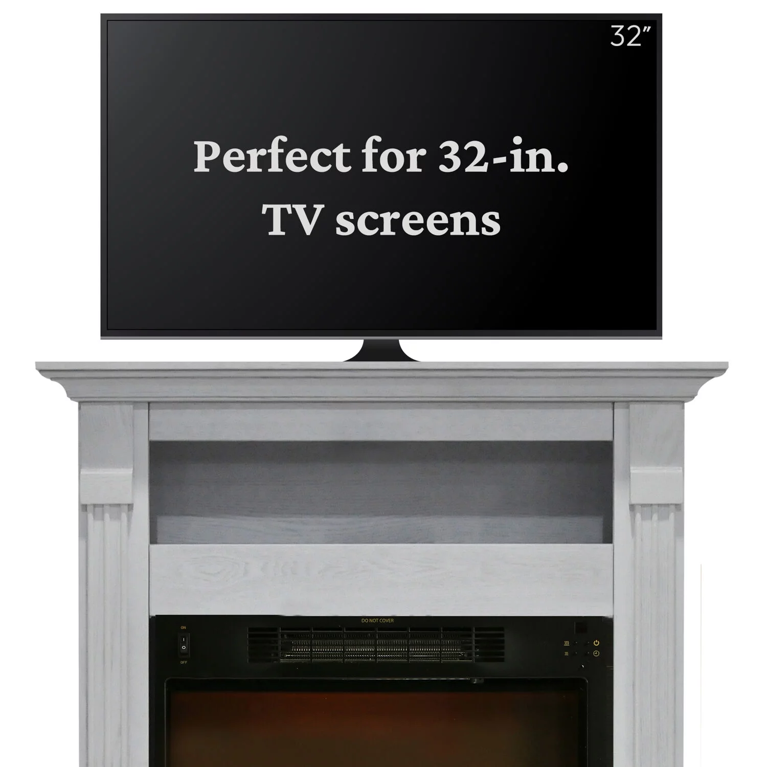 Cambridge Sienna 34" Freestanding White Mantel Electric Fireplace Heater with Realistic Multi-Color LED Flames & Log Insert | Heater For Rooms up to