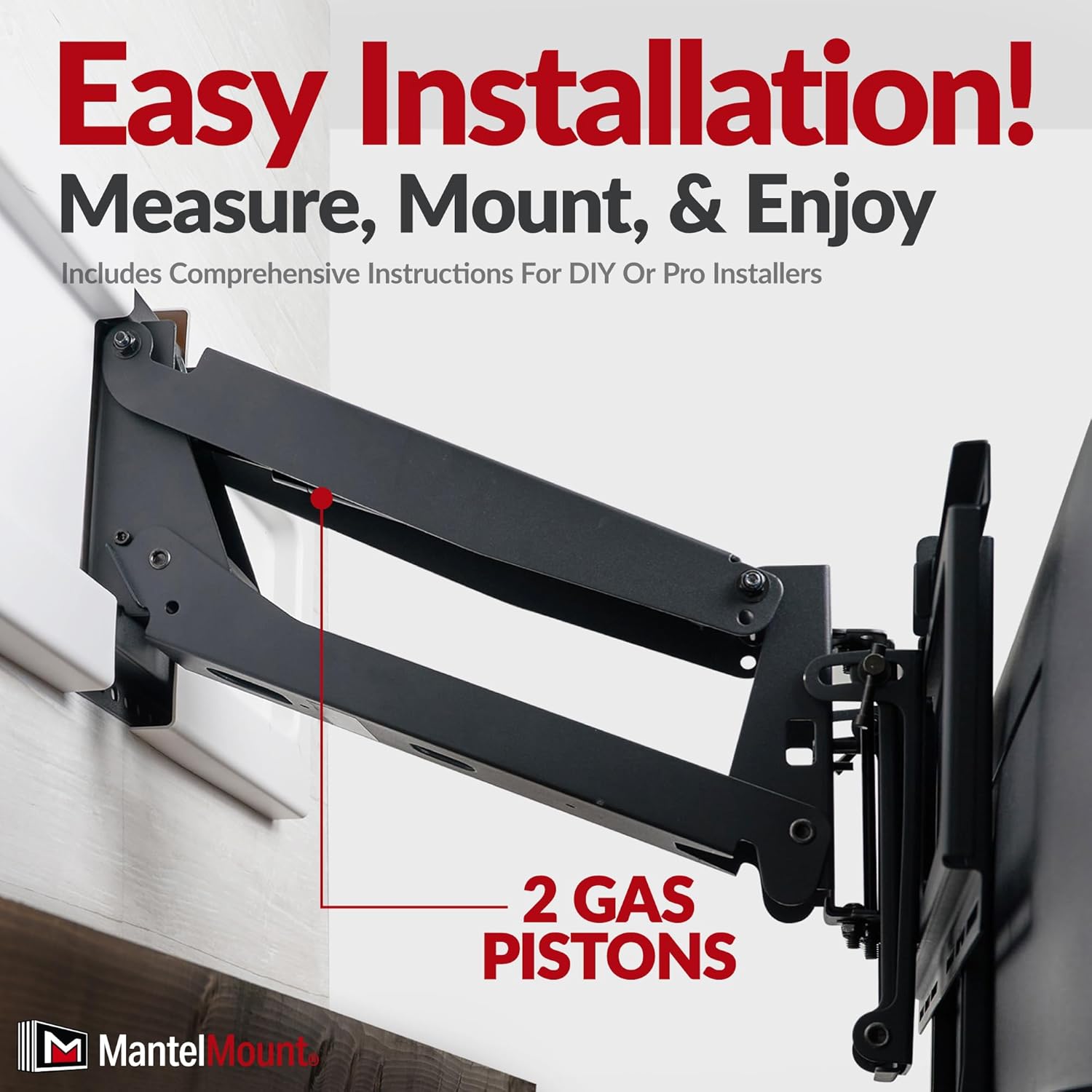 MantelMount MM540 - Above Fireplace Pull Down TV Mount for 40" to 80" Screen TVs to 90 lbs, with Patented auto-straightening, Adjustable Stops
