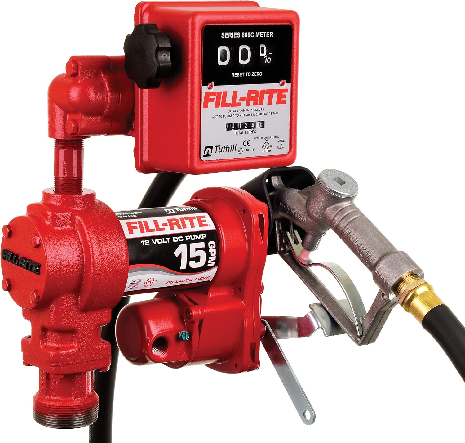 Fill-Rite FR1211H 12V 15 GPM Fuel Transfer Pump w/Standard Mechanical Meter Package (Gallons)