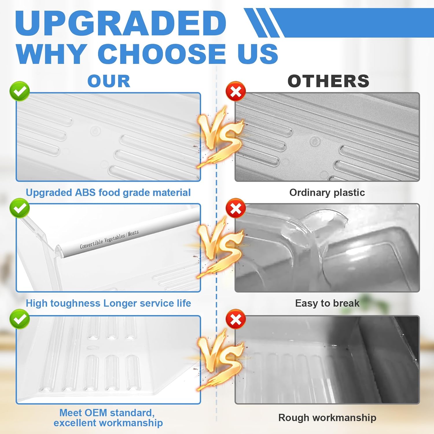 [2 PACK]UPGRADED 2188656 (Upper) Refrigerator Crisper Bin & 2188664 (Lower) Fridge Crisper Drawer Replacement Compatible with Kenmore Whirlpool