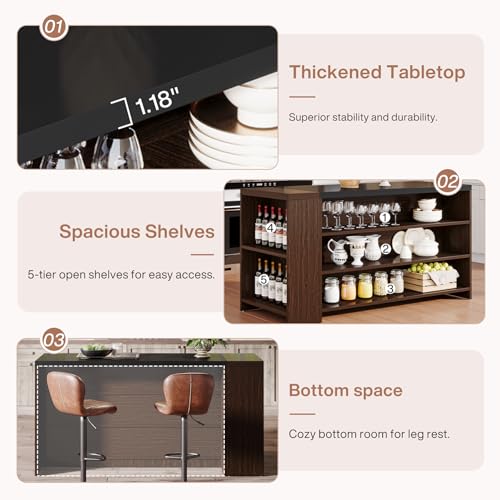 Tribesigns 55" Kitchen Island with Storage, Farmhouse 5-Tier Stationary Island Table with 5 Shelves