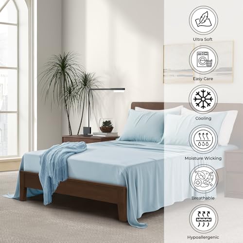 Luxury Bamboo Market | Queen Size Bed Sheet Set | 100% Viscose Made from Bamboo | Organically Grown | Ultra Soft | Cooling Sheets for Hot Sleepers |