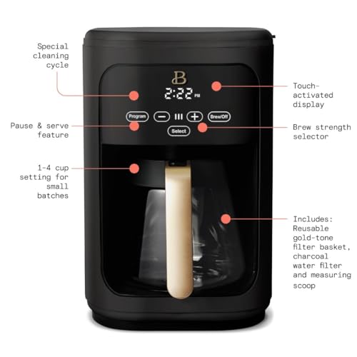 Beautiful Coffee Maker, 14-Cup, Touch Display, Programmable, 1200W, Stainless Steel, Keep Warm, 24h Timer dishwasher-safe (Black Sesame)