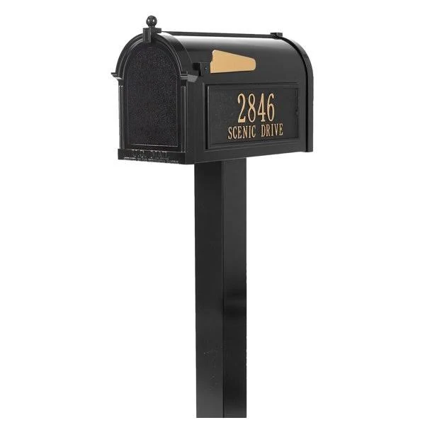 Whitehall Custom Capitol Mailbox- Cast Aluminum with Top Mount - Black/Gold 16311