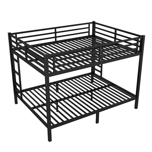 Heavy Duty Bunk Bed Frame with Ladder, Twin XL Over Twin XL Bunk Beds with Safety Guardrails, Adults Bunk Beds with Noise-Reducing Rubber Stoppers