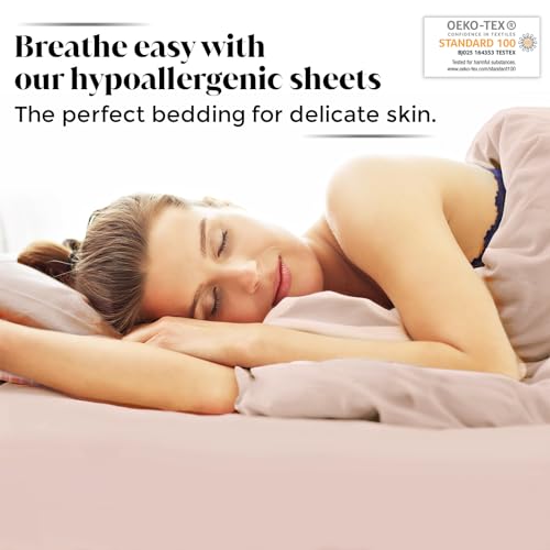 Luxury Bamboo Market | Queen Size Bed Sheet Set | 100% Viscose Made from Bamboo | Organically Grown | Ultra Soft | Cooling Sheets for Hot Sleepers |
