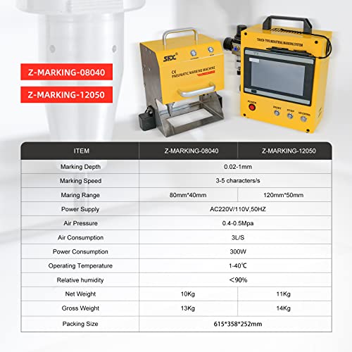 US Stock 100W Pneumatic Dot Peen Metal Engraving Machine Pneumatic Dot Peen Marking Machine Engraving Size 120x50mm(4.7X2inch) Depth 0.02-1 mm