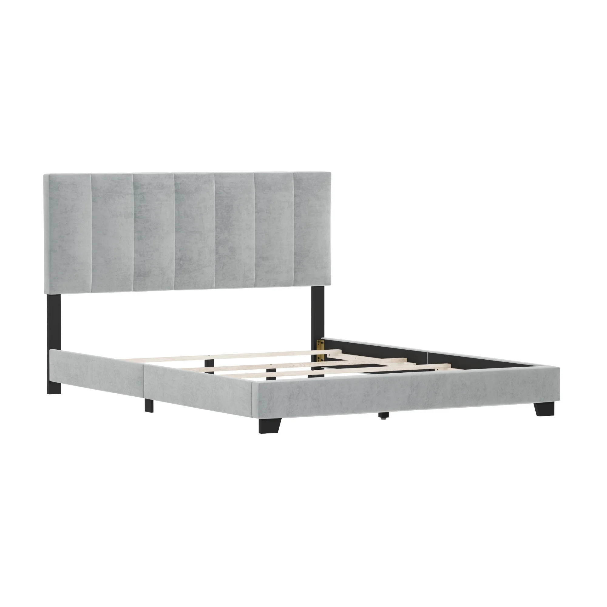 Reece Channel Stitched Upholstered Queen Bed, Platinum Gray, by Hillsdale Living Essentials