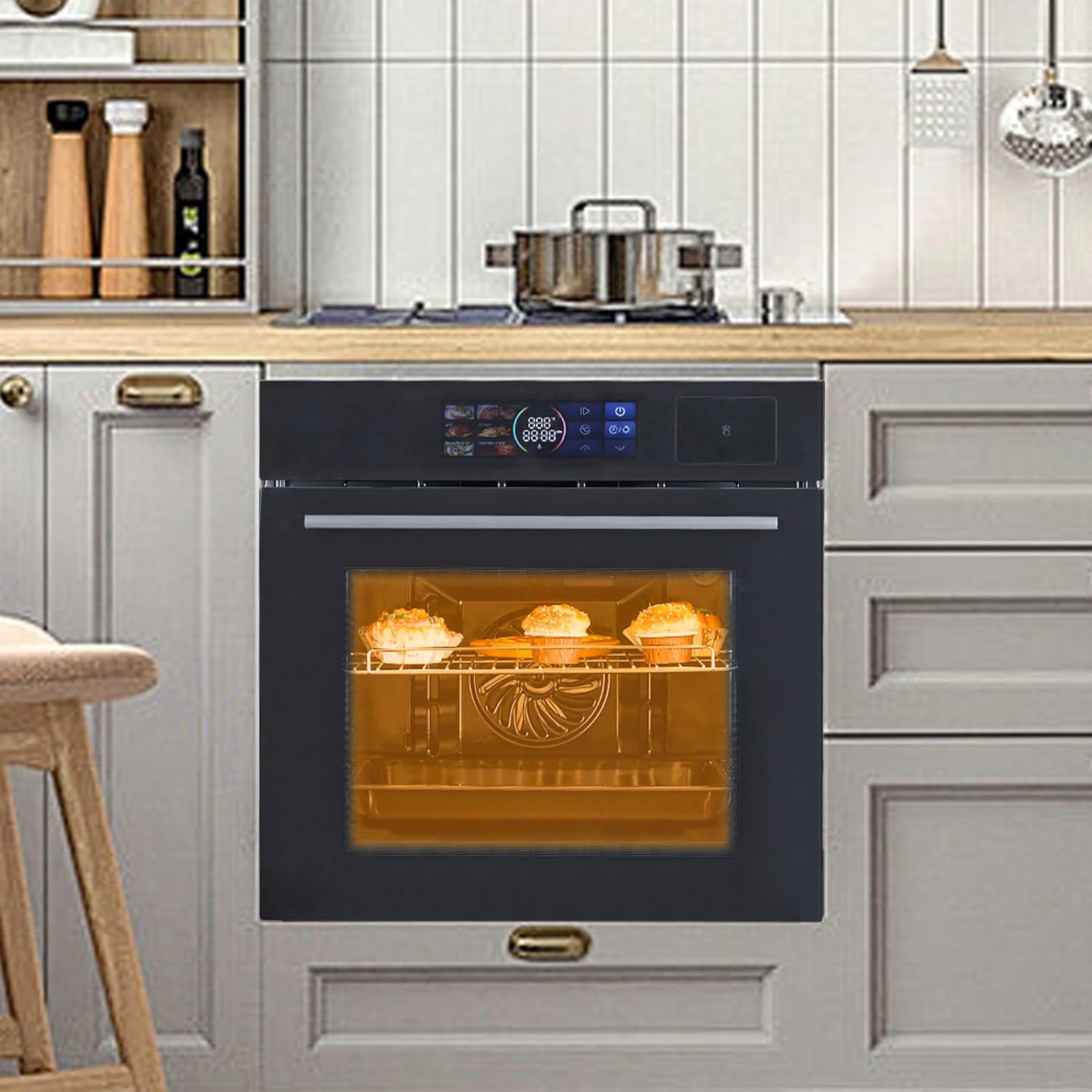 Single Wall Oven, 24" Built-in Electric Ovens with 8 Functions, 70L Smart Oven with with LED Display, Air Fryer Combo Convection Oven