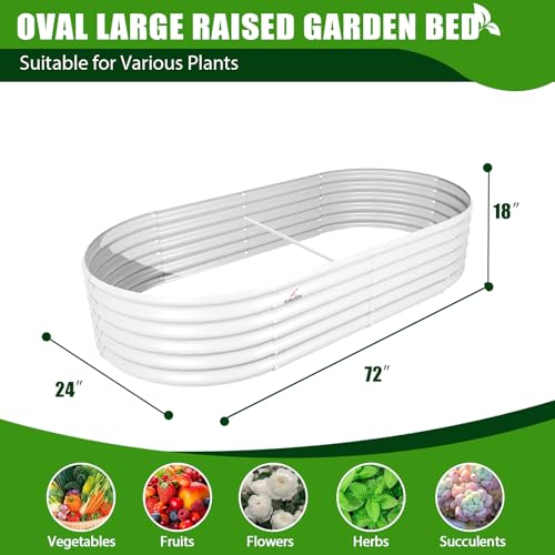 A ANLEOLIFE 8X4X1.5 ft Galvanized Raised Garden Beds Outdoor, Oval Large Metal Planter Box for Planting Vegetables Flowers Herb